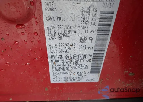 2014 Nissan Rogue S z USA, uszkodzony, nr VIN 5N1AT2MV4EC799702